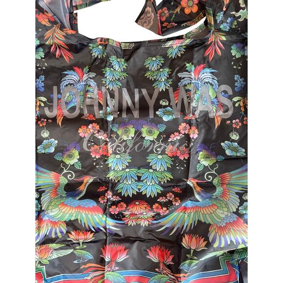 Johnny Was Packable Reuseable Shopping Tote Black Floral Women's Double Handles - Picture 5 of 8